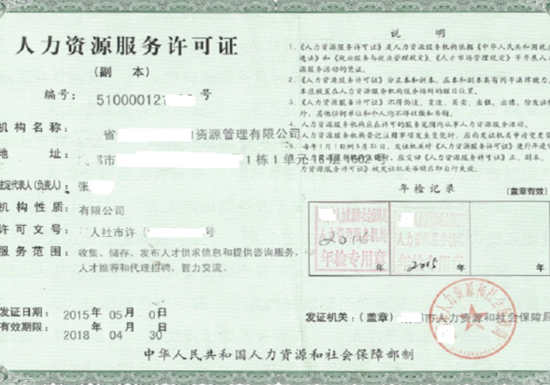 人力資源服務許可證